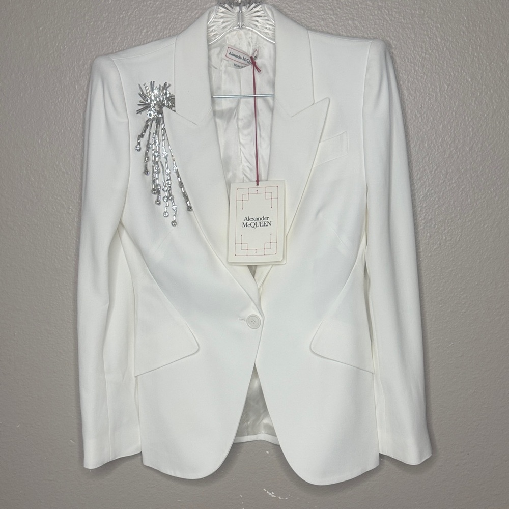 Alexander McQueen Ivory Blazer with Metallic Detail